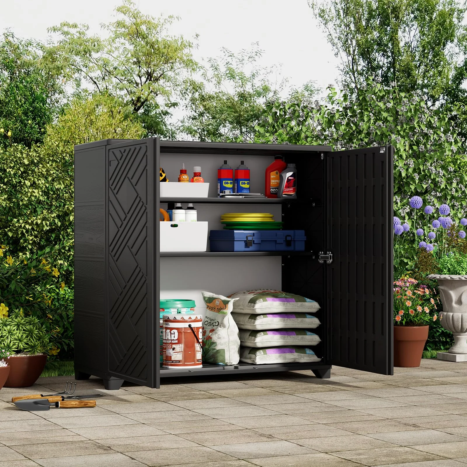 ZZM Two-piece plastic shelf set for storage sheds, front view