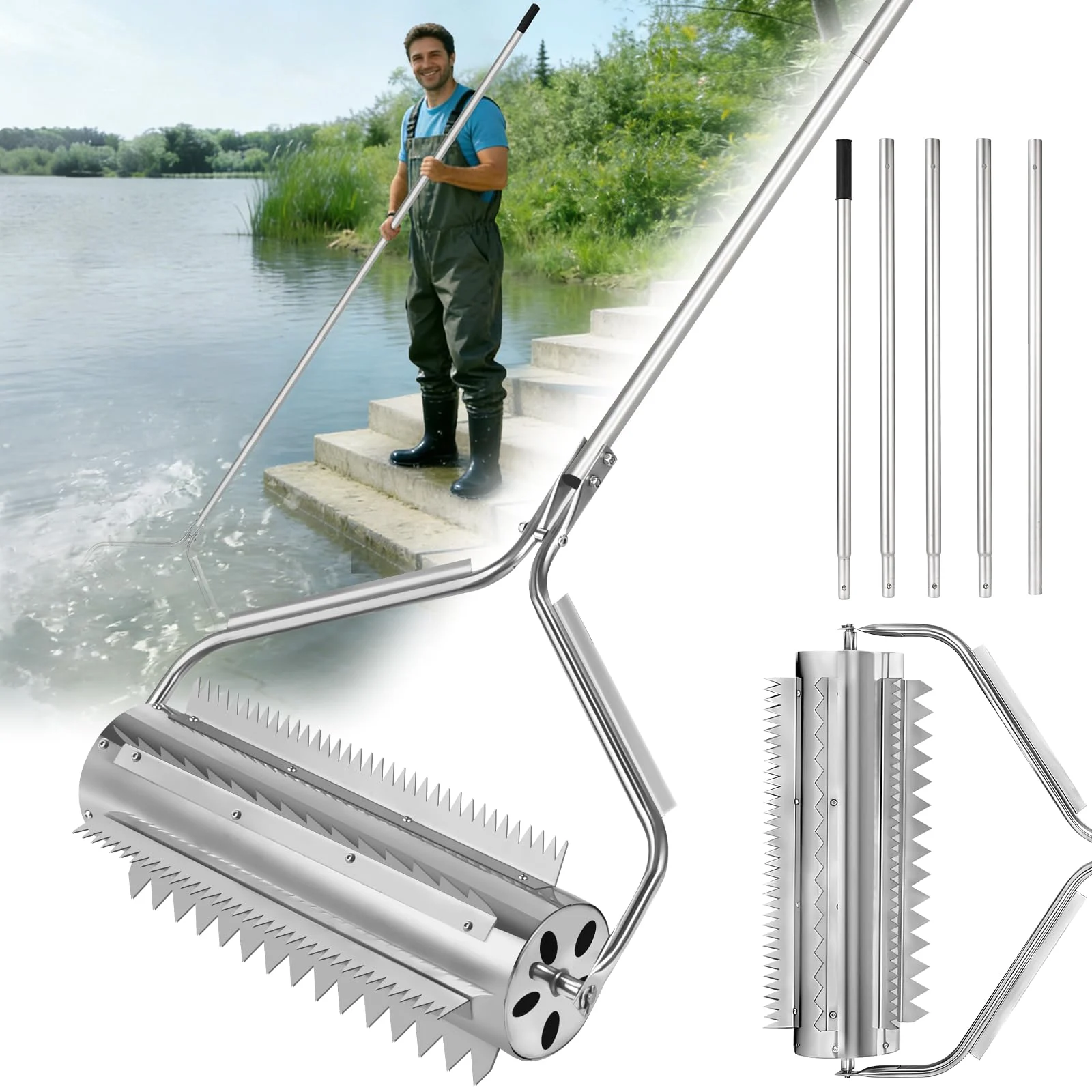 ZZM Pond rake roller with weed cutter, front view