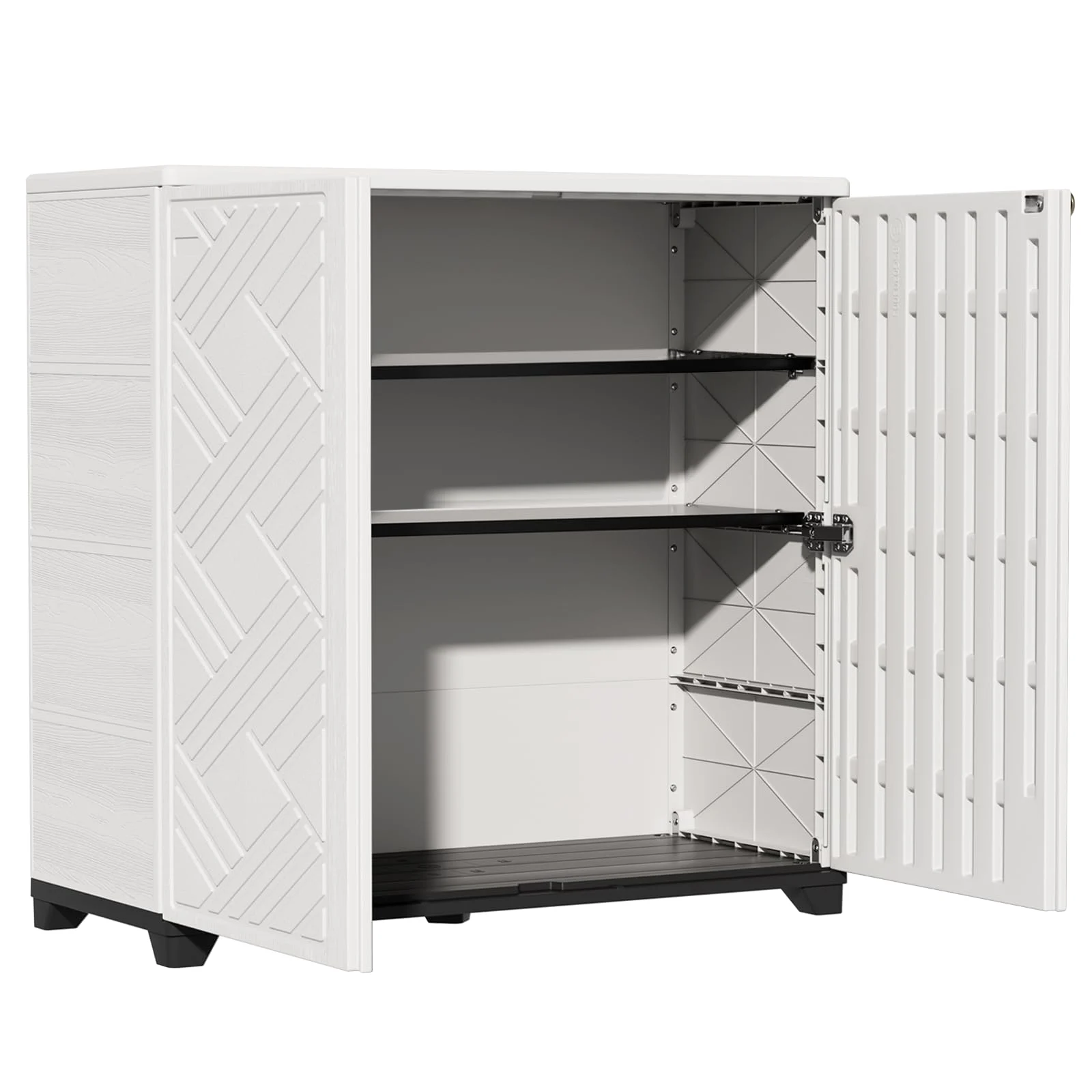 ZZM 34-inch outdoor storage cabinet with 2 shelves in white, front view
