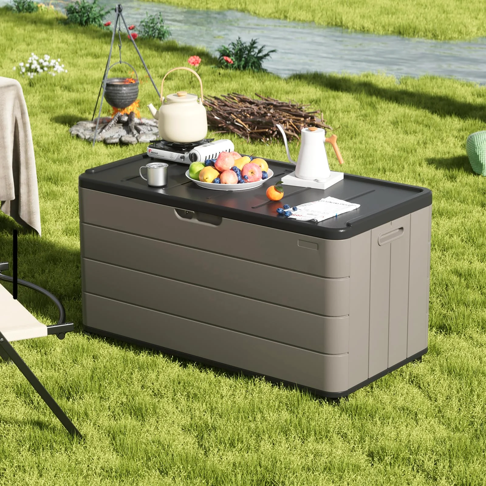 Deck boxes in use