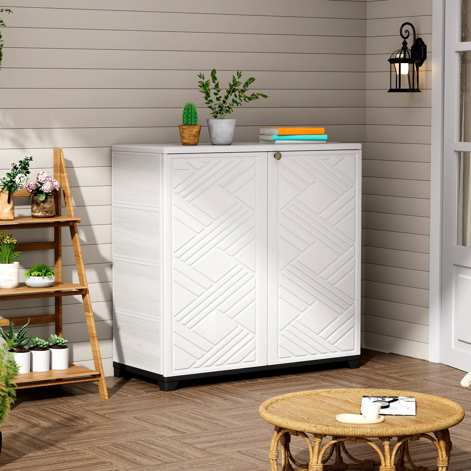 ZZM 34-inch outdoor storage cabinet with 2 shelves in white, view 3
