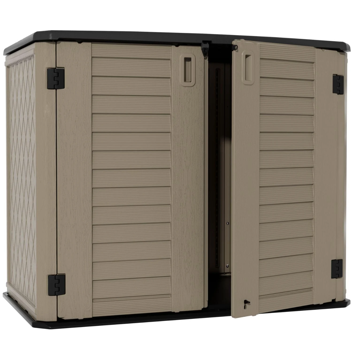 ZZM 26 cu ft Resin outdoor storage shed in coffee, front view
