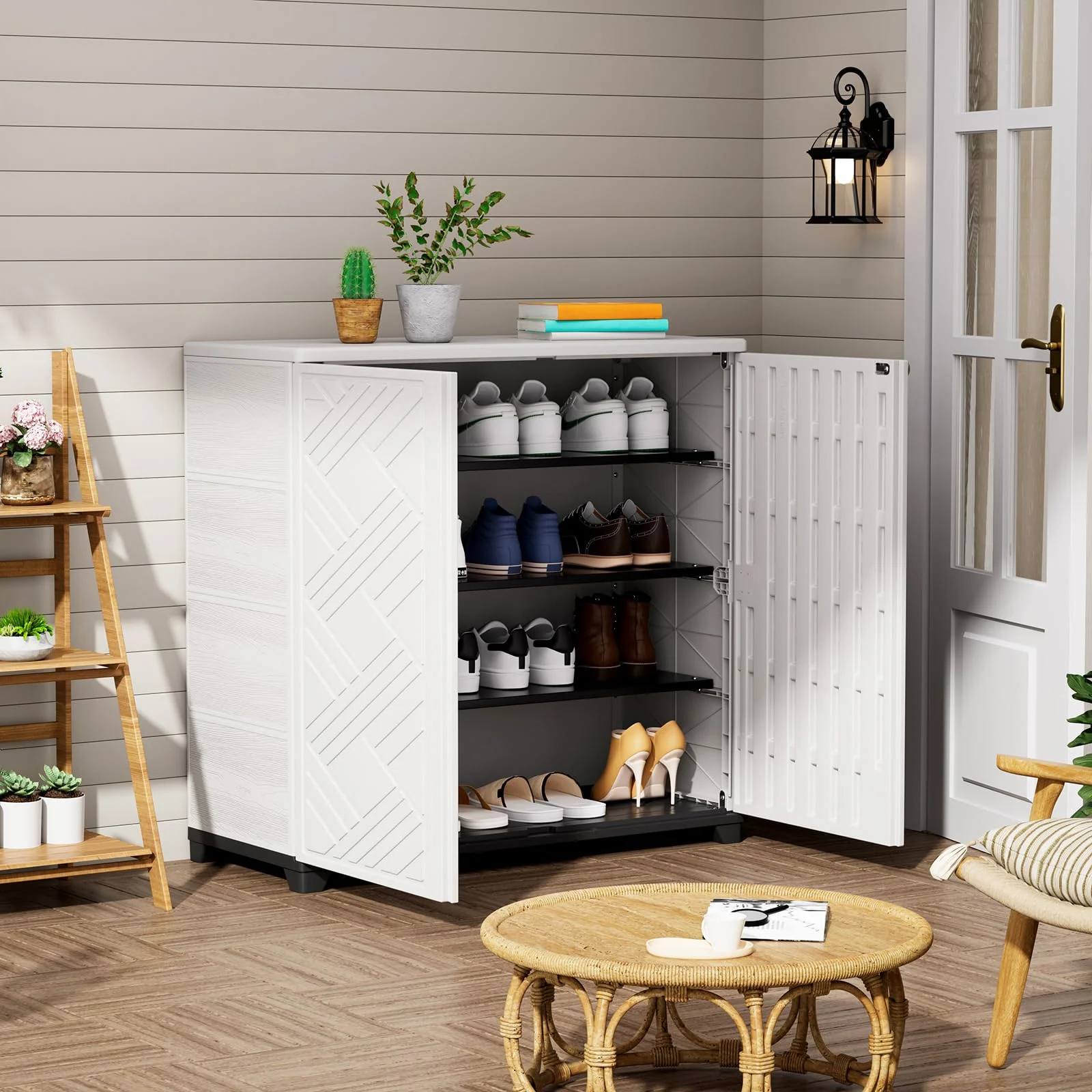 ZZM 34-inch outdoor storage cabinet with 2 shelves in white, view 4